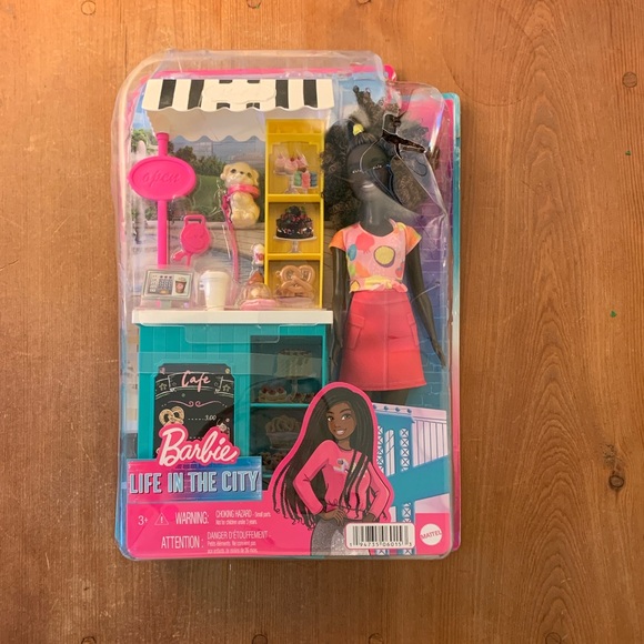 Barbie Other - BADBOX Great Doll! Barbie Life in the City Cafe Robyn Set Market Stand NRFB NIB